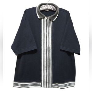 Vintage Anchor Blue Navy Blue and Gray Full Zip Polo Shirt Size Large